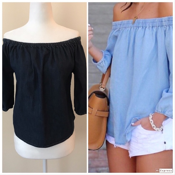 Like New Gap Off the Shoulder Soft Denim Top - Picture 2 of 7
